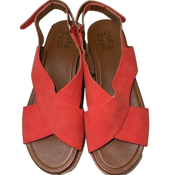Naturalizer Women's Sandals Size 6.5M Coral/Red Wedge Criss Cross Open Toe - Picture 3 of 12